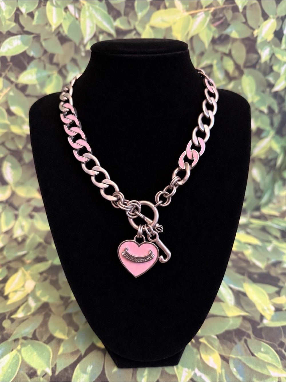 Y2K Juicy Couture Choose Juicy Pink Heart J Charm Toggle Necklace